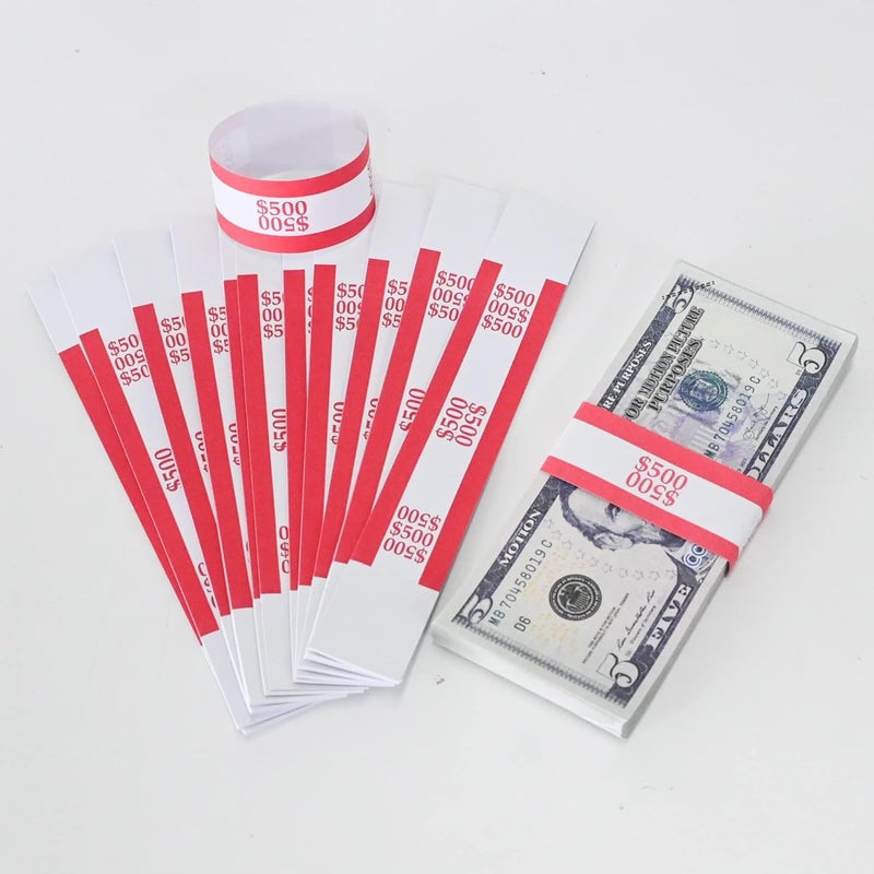 Essential 100 Pcs Currency Straps - Bill Wrappers, Money Bands to Organize Bills, ABA Standard Colors, Self-Adhesive, 7.5 x 1.15 Inches ($500 / Red) - Image 4